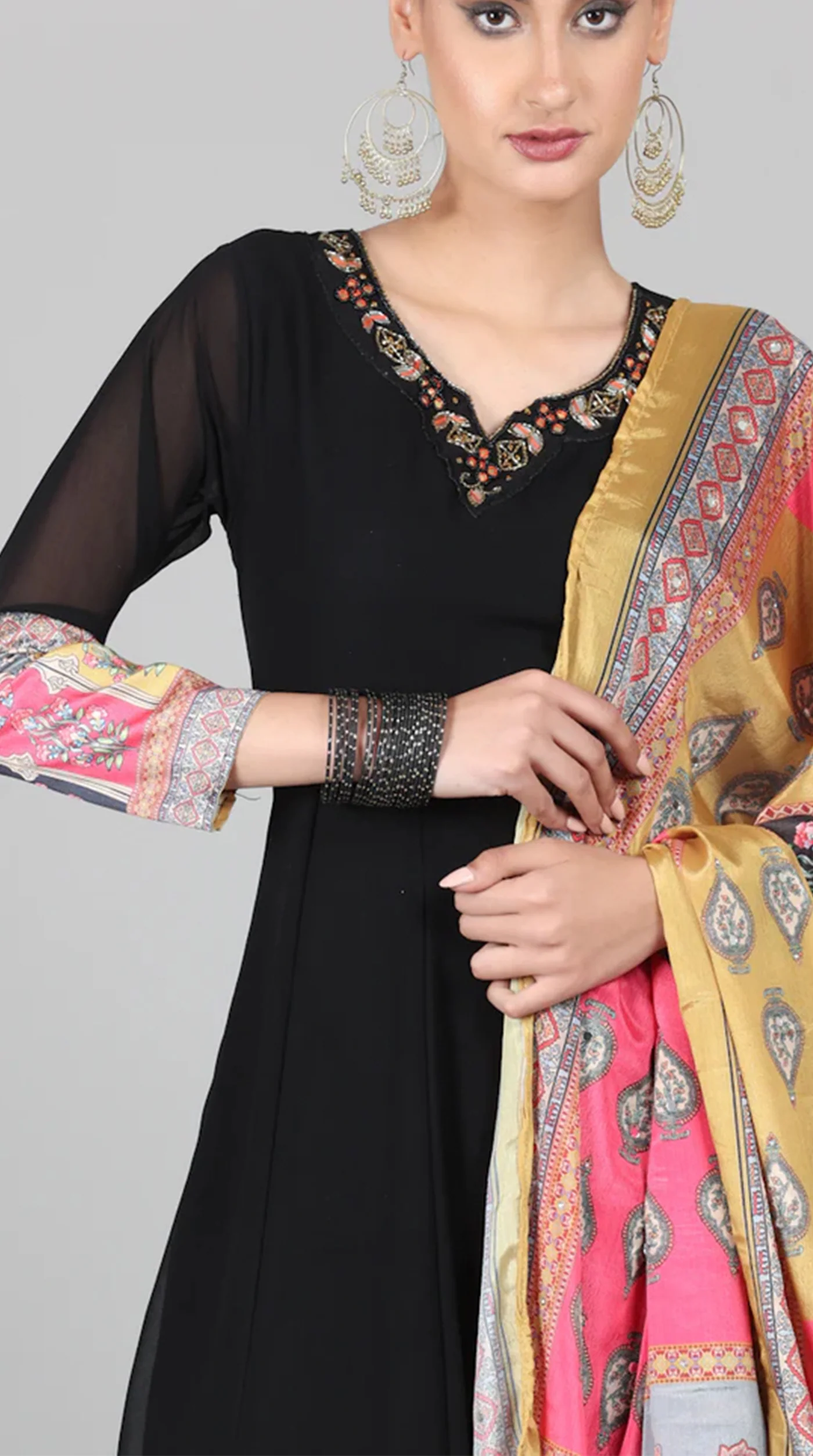 Black Georgette Multicolour Printed Duaptta Suit Set - Image 5