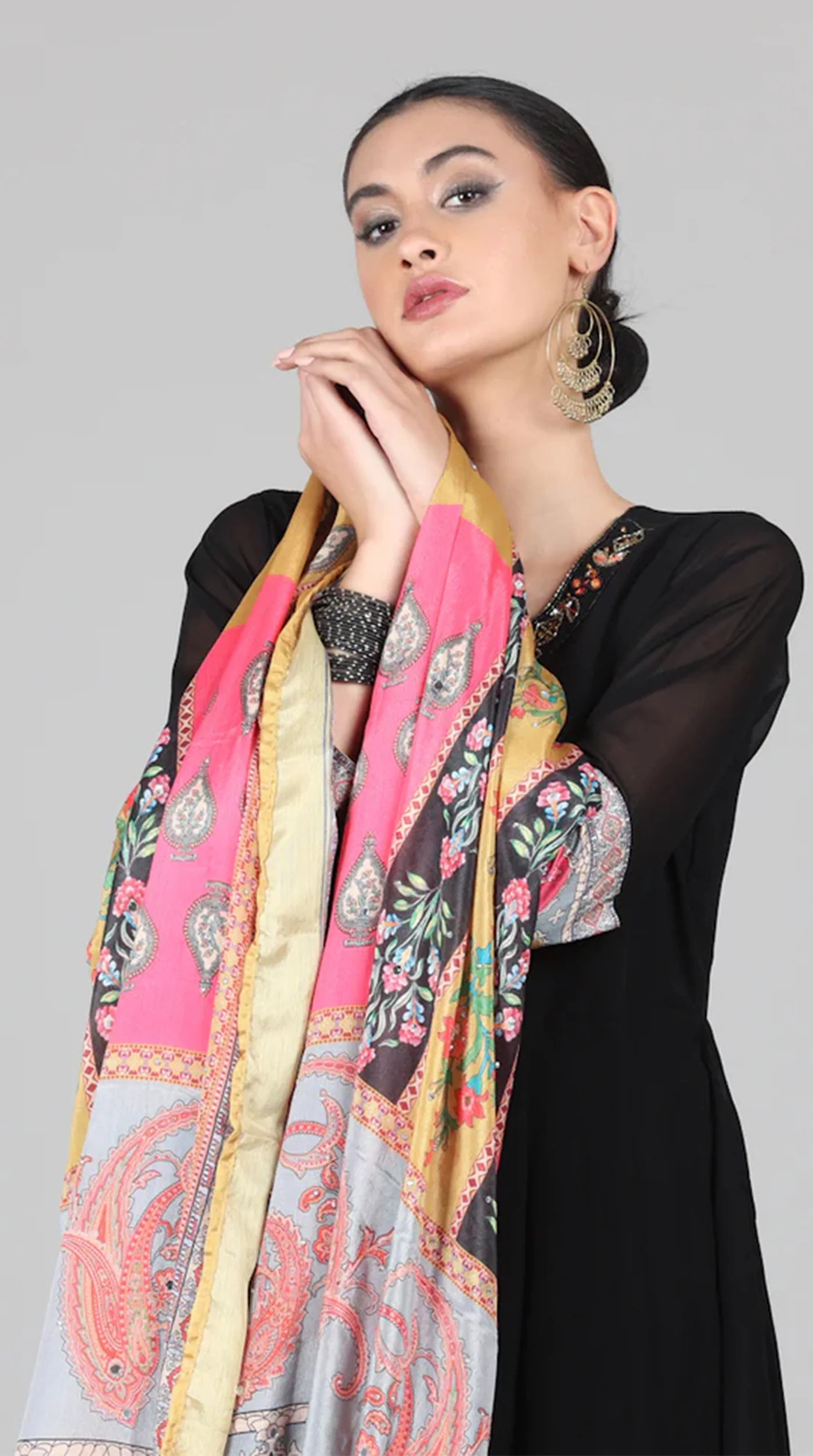 Black Georgette Multicolour Printed Duaptta Suit Set - Image 6