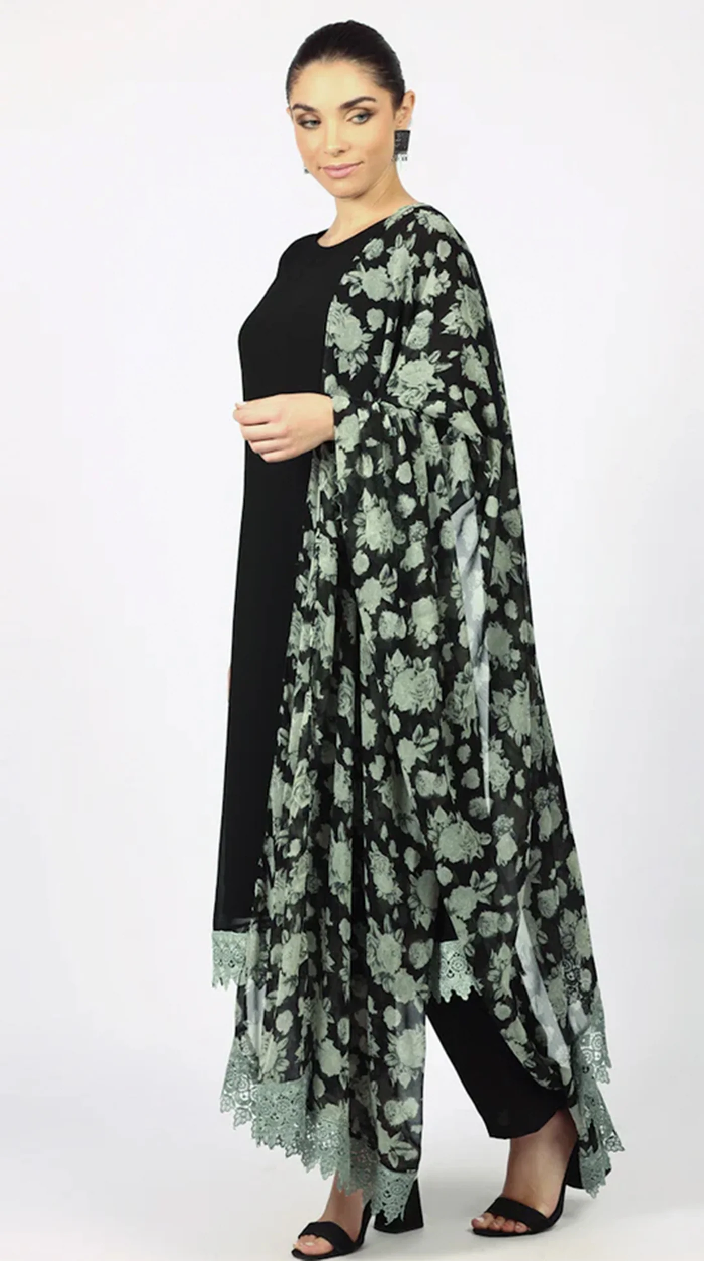 Black Georgette Printed Dupatta Suit Set - Image 2
