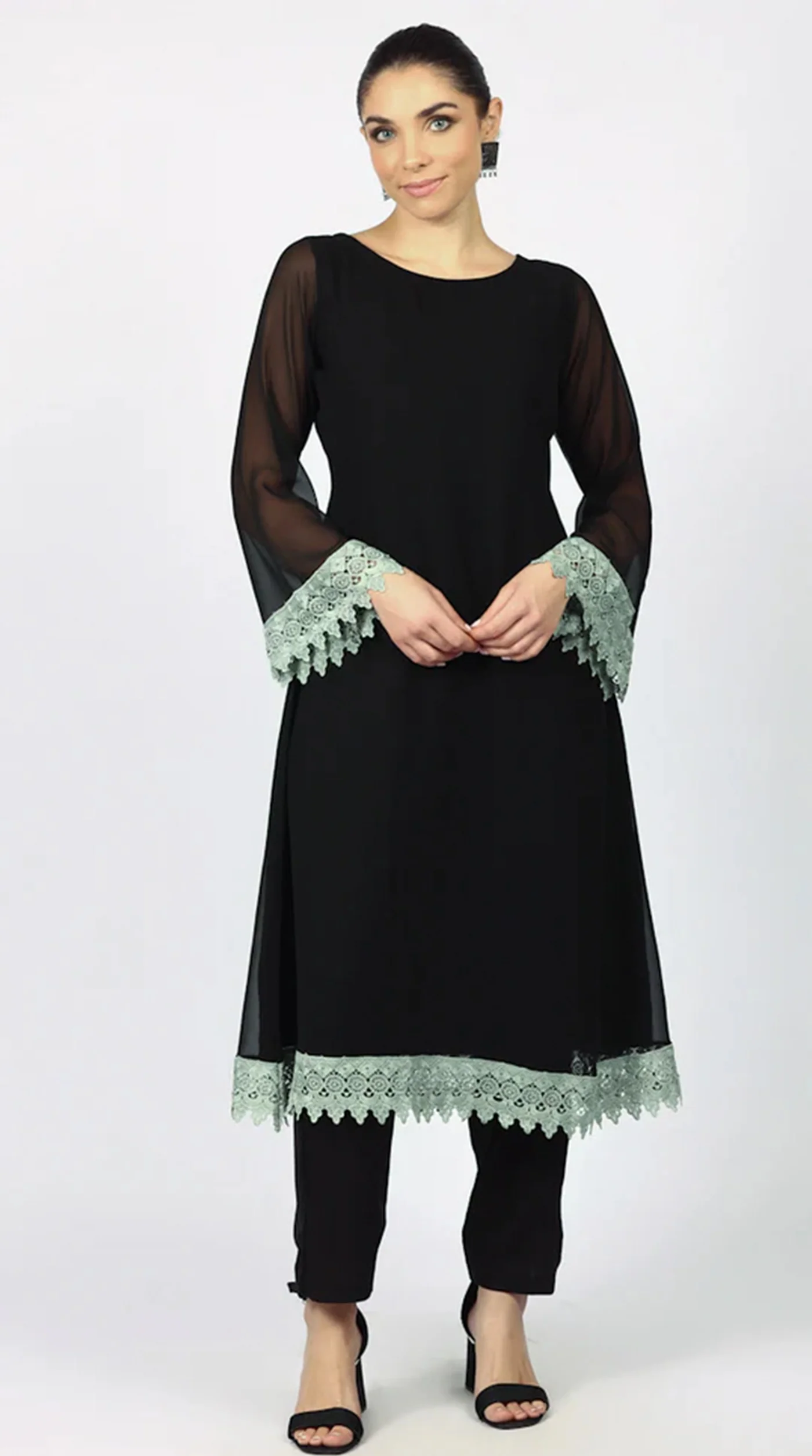 Black Georgette Printed Dupatta Suit Set - Image 5