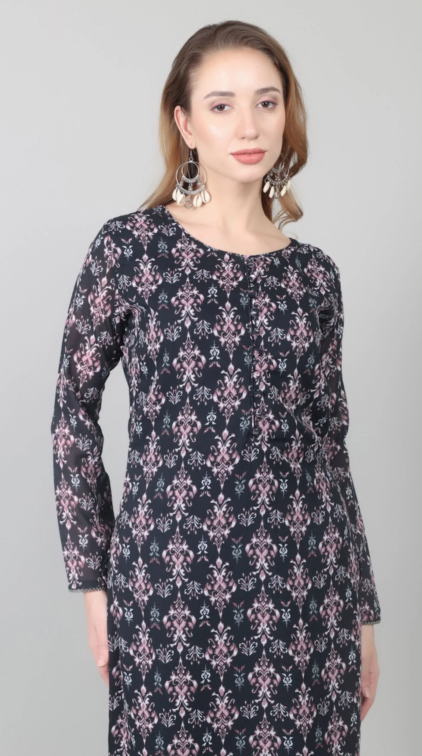 Black Georgette Printed Straight Suit Set - Image 6