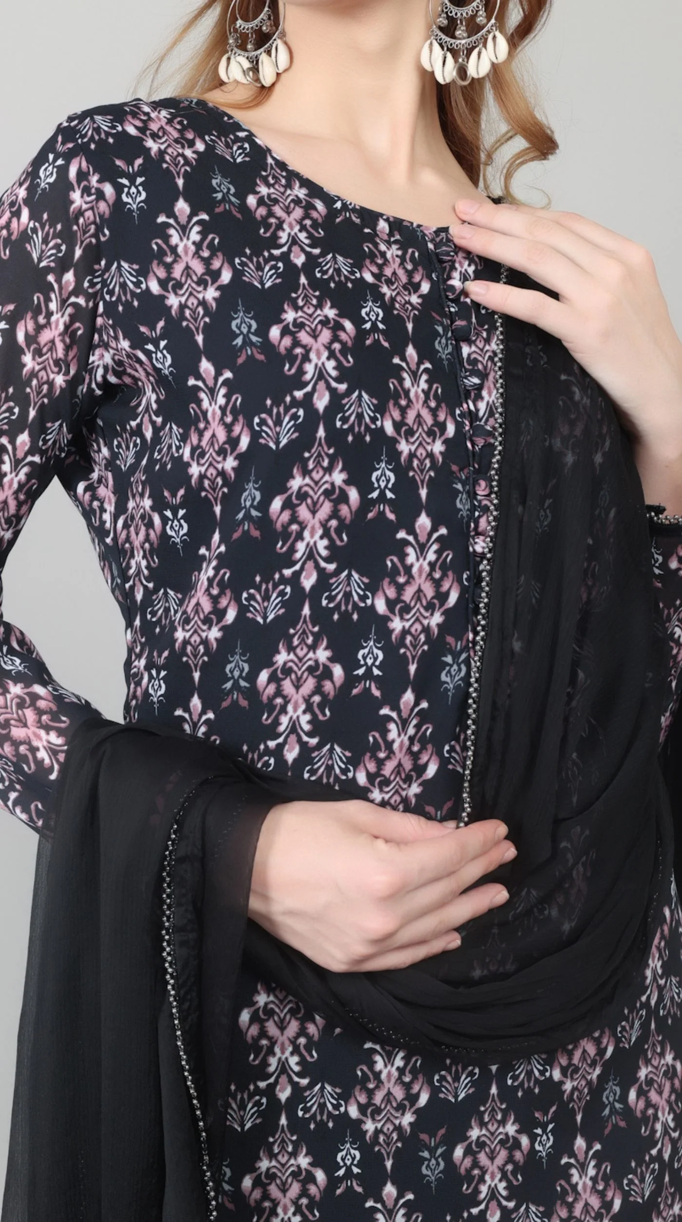Black Georgette Printed Straight Suit Set - Image 7