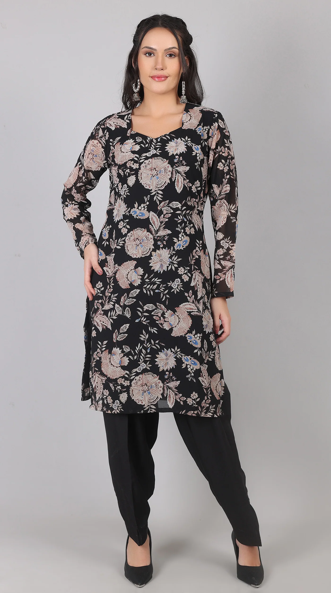 Black Georgette Salwar Suit with Beige Chiffon Dupatta - Image 5