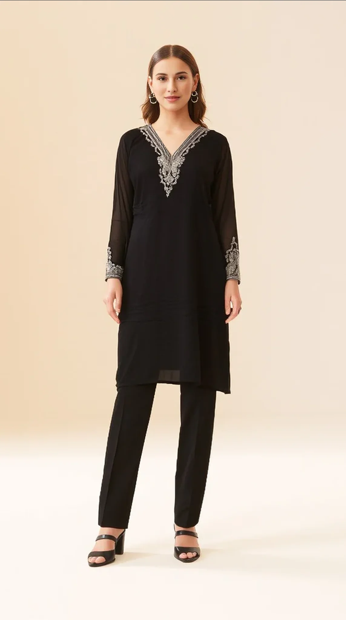 Black Georgette Shift Style Suit - Image 2