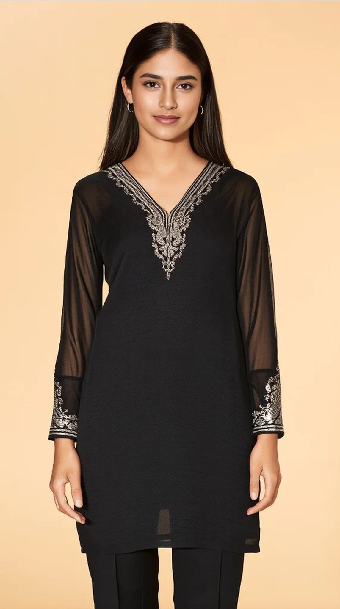 Black Georgette Shift Style Suit - Image 3