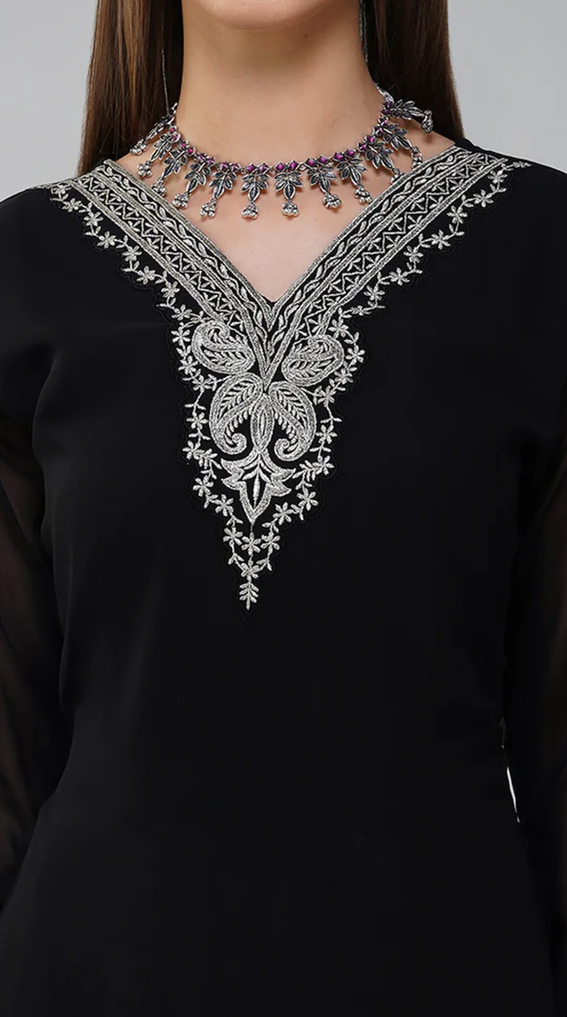 Black Georgette Shift Style Suit - Image 4