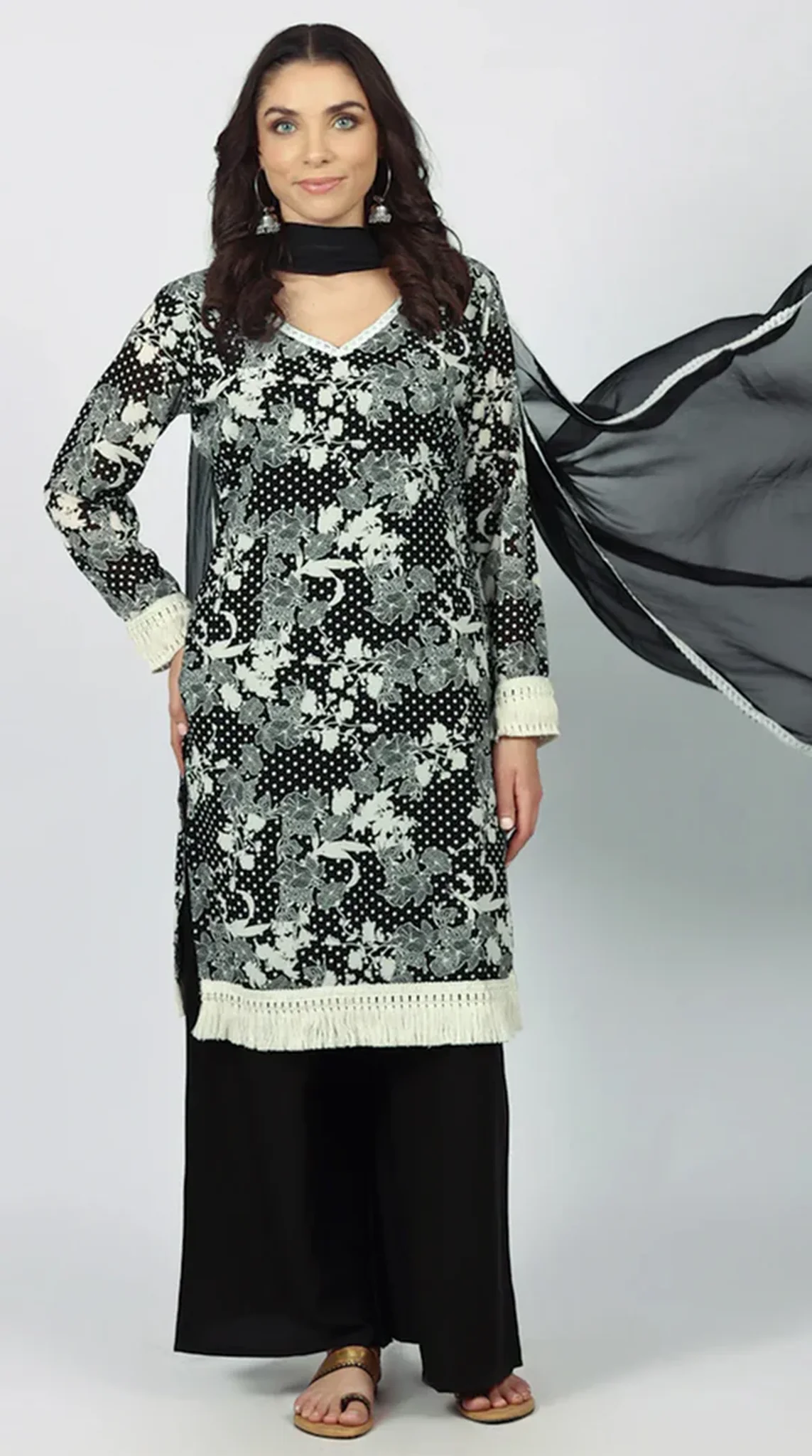 Black Georgette Shift Suit Set - Image 2