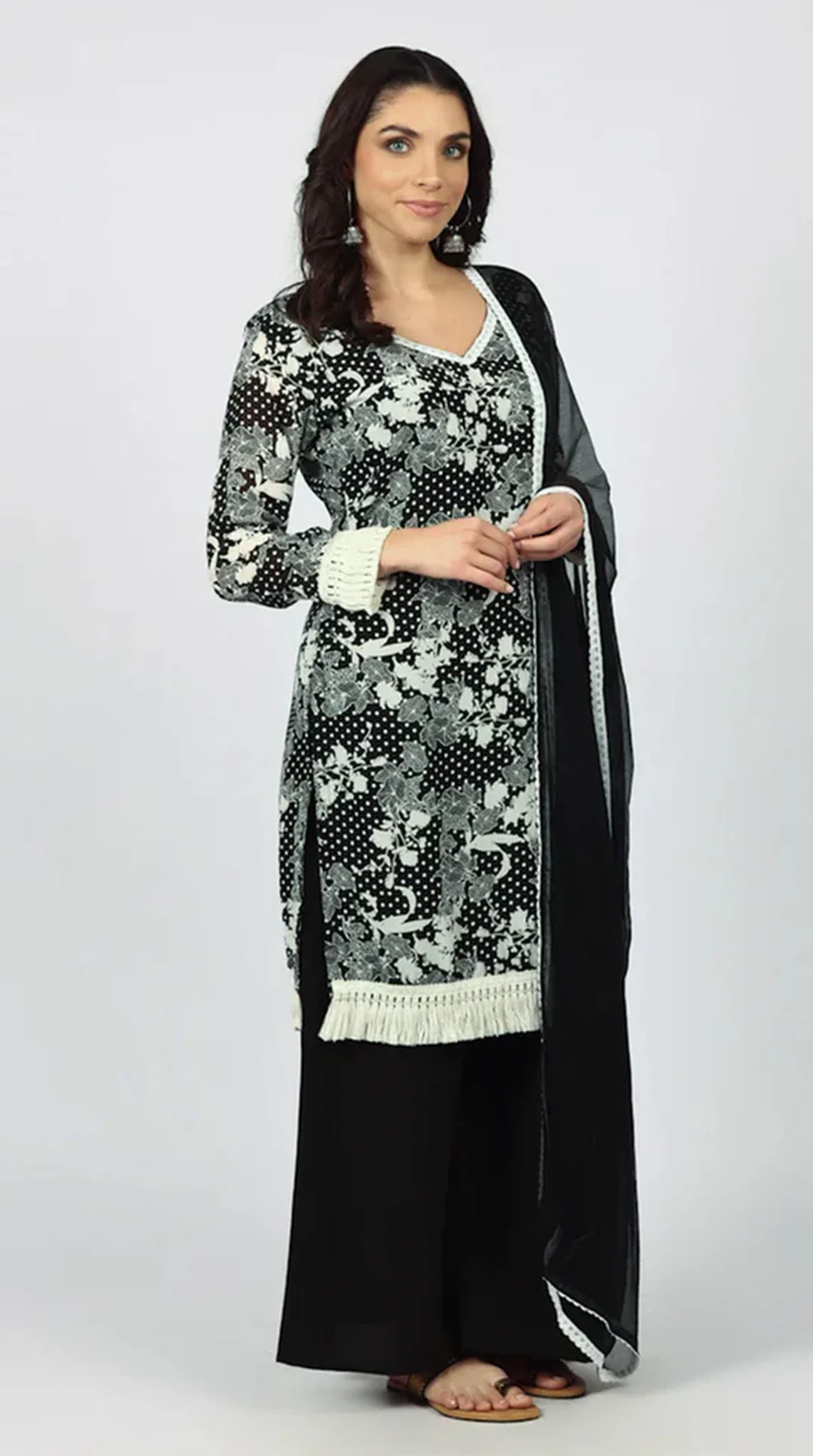 Black Georgette Shift Suit Set - Image 4