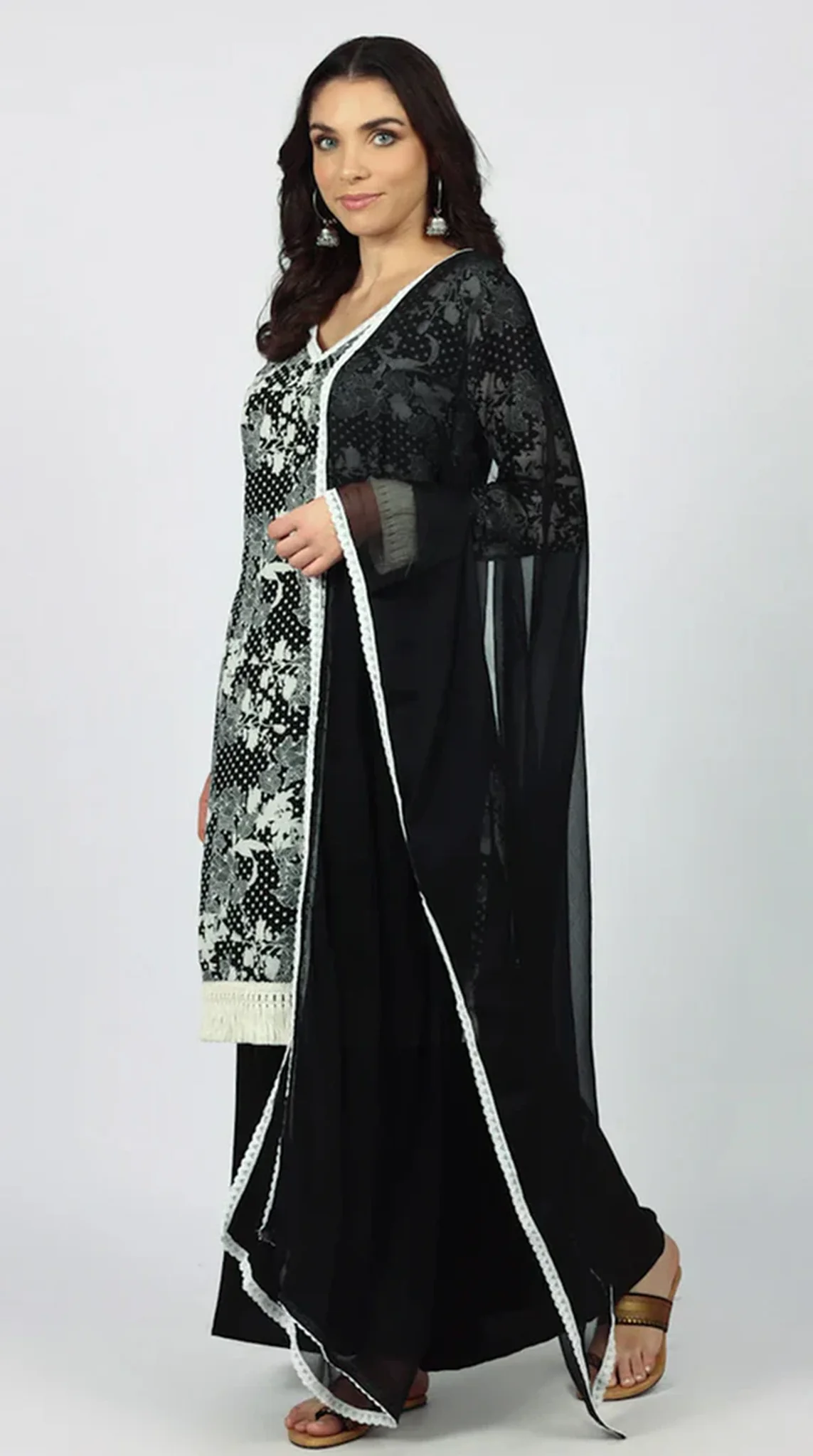 Black Georgette Shift Suit Set - Image 5