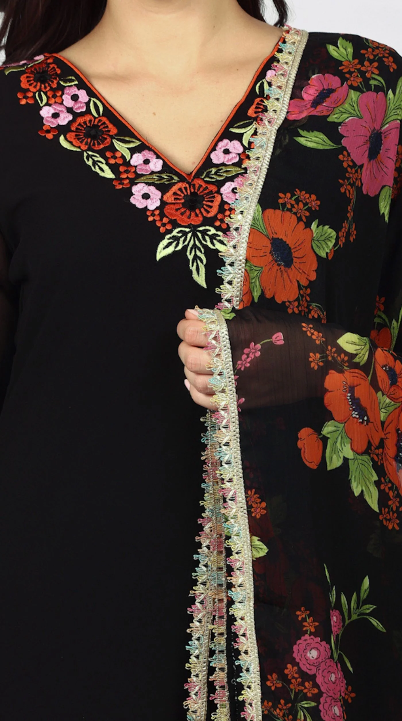 Black Georgette Thread Embroidered Suit Set - Image 6
