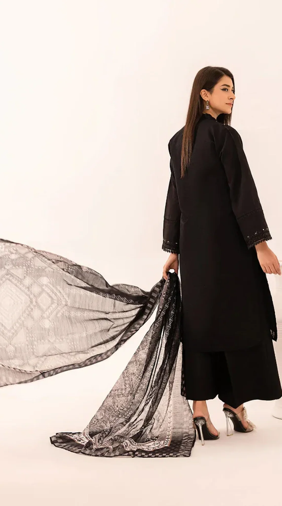 Black Khadi Net Mirrior-Work Suit Set - Image 2