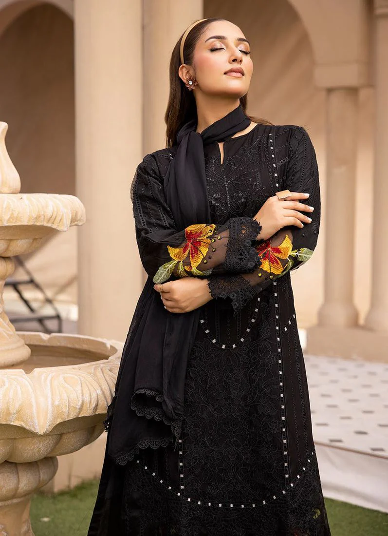 Black Lawn Chikankari Trouser Suit Set - Image 3