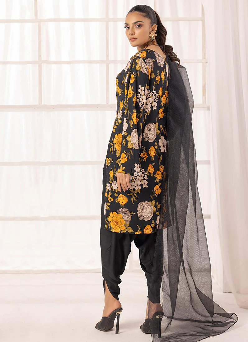 Black Lawn Digital Printed Suit Set - Image 3