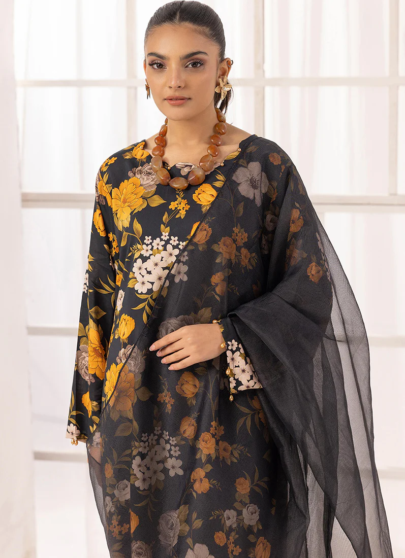 Black Lawn Digital Printed Suit Set - Image 4