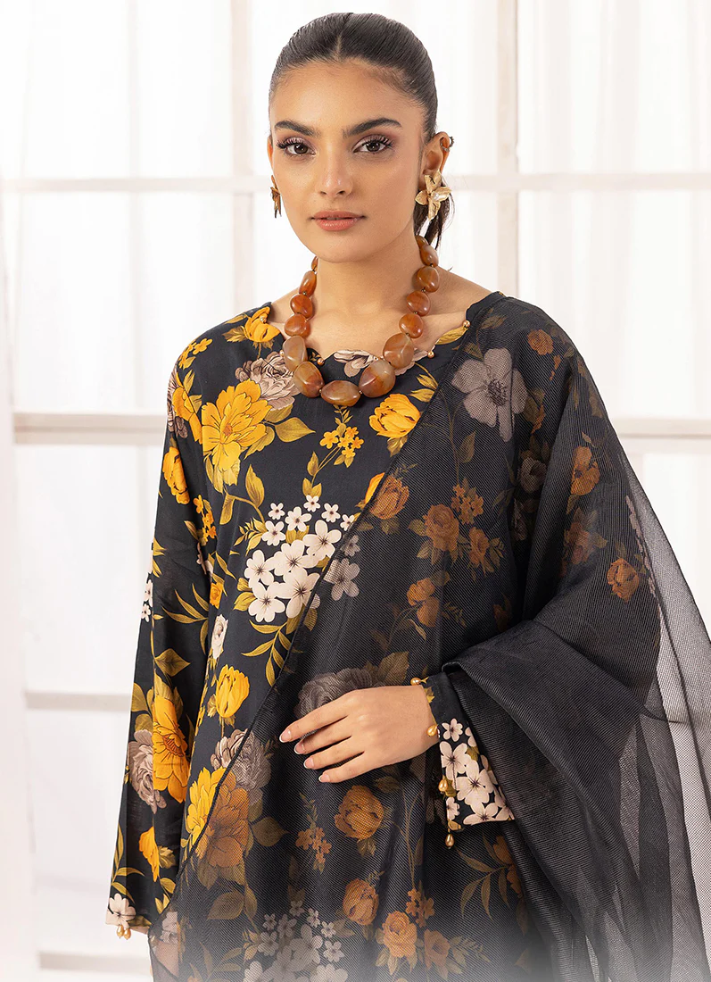Black Lawn Digital Printed Suit Set - Image 5