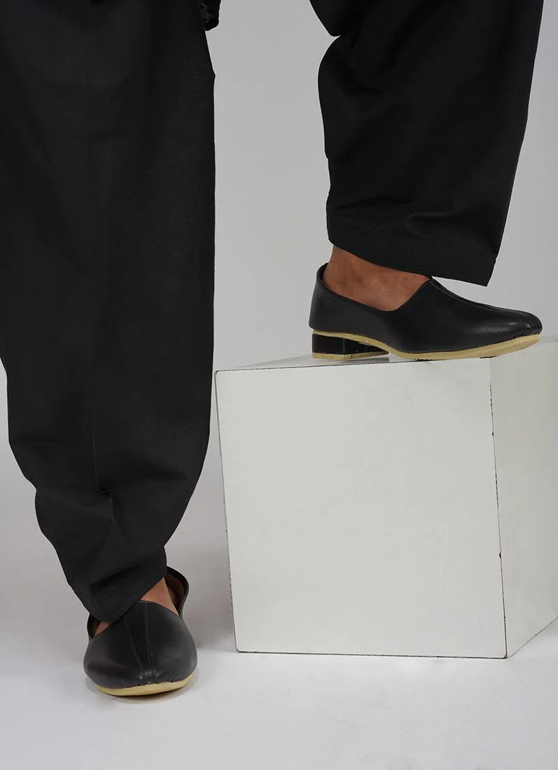 Black Leather Mens Jutti Pair - Image 2