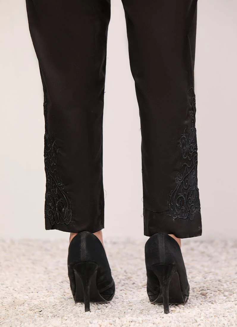 Black Linen Straight Leg Trousers - Image 2