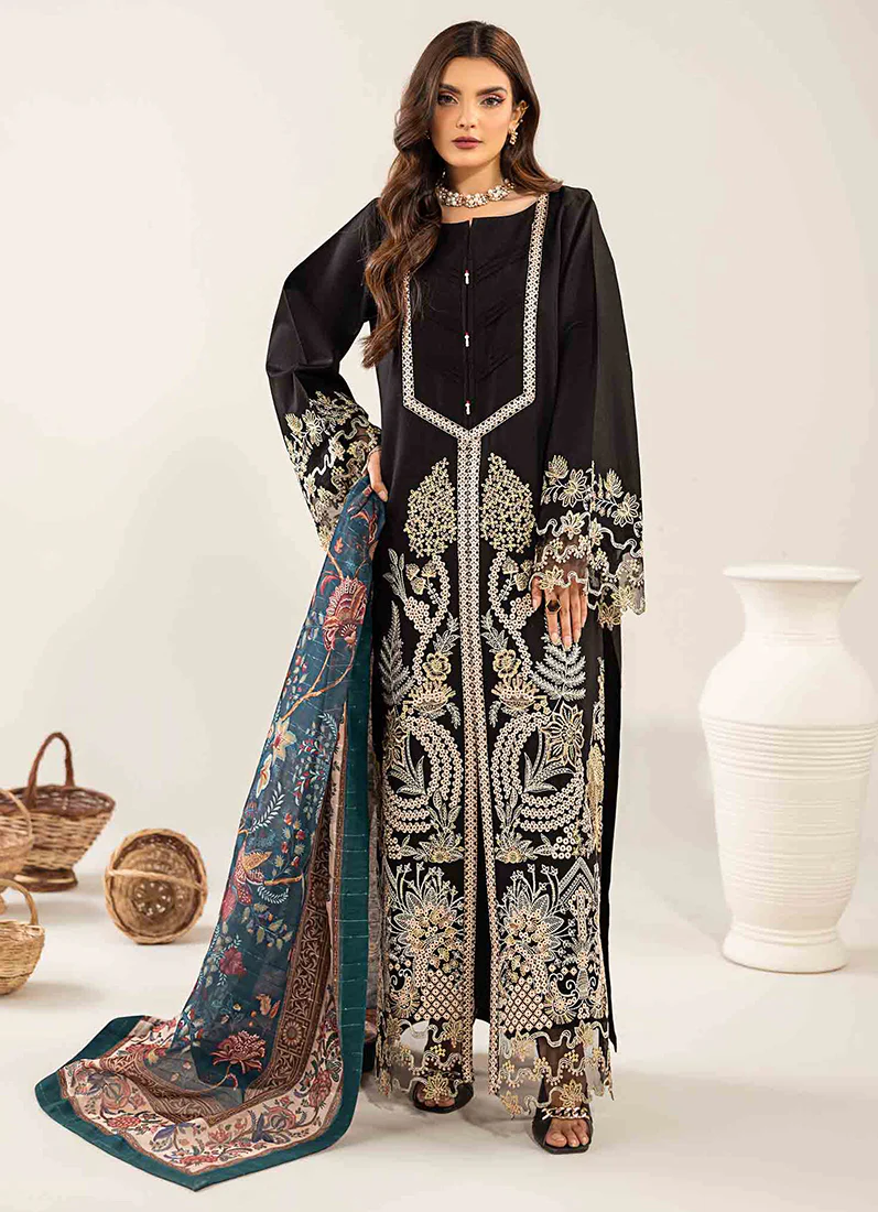 Black Loom Net Embroidered Suit Set - Image 2