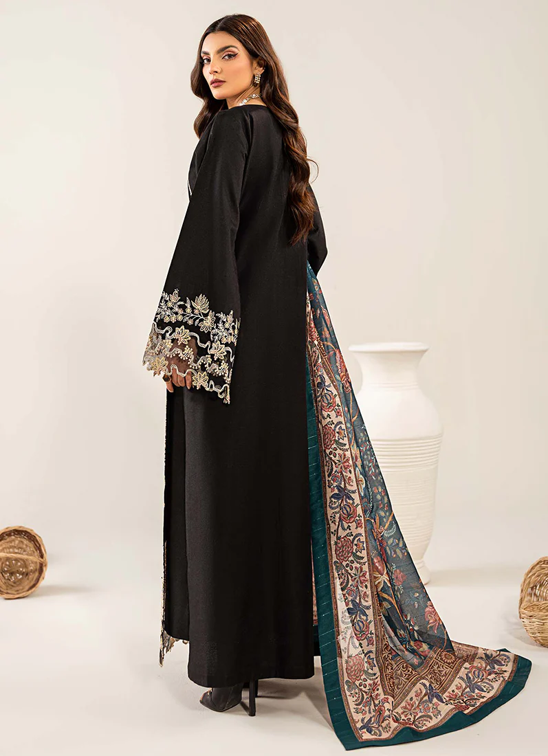 Black Loom Net Embroidered Suit Set - Image 3