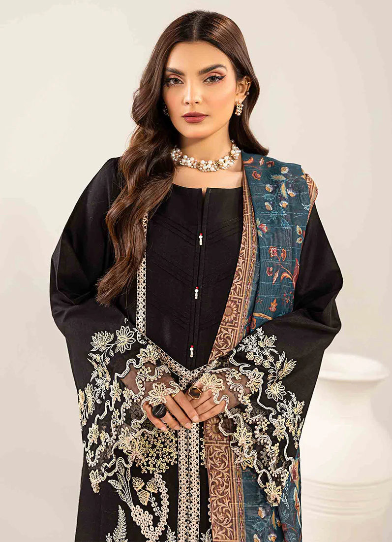 Black Loom Net Embroidered Suit Set - Image 5