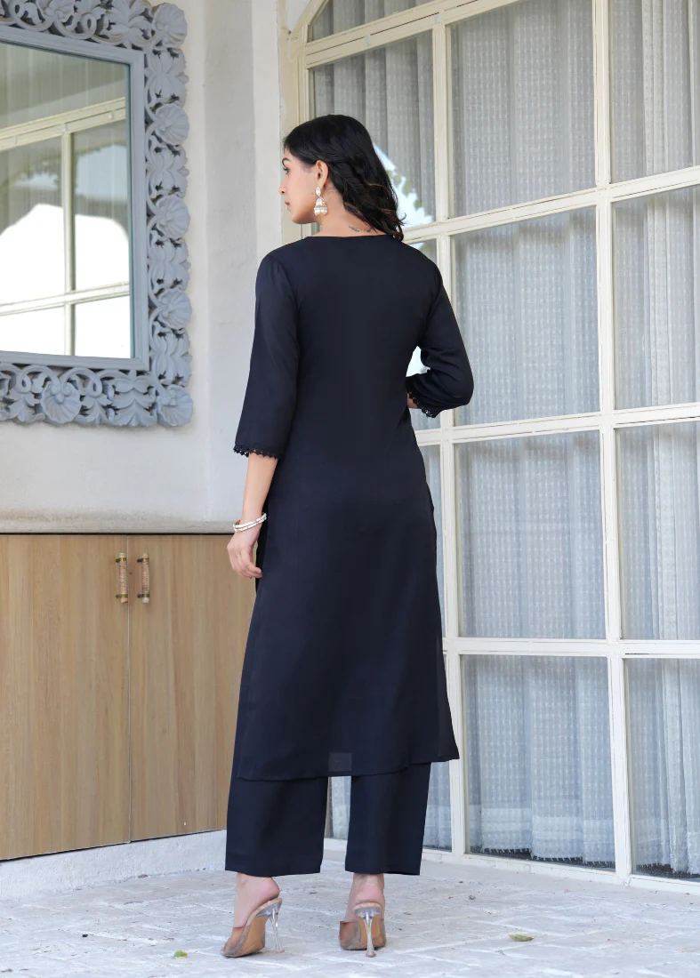 Black Moss Crepe Straight Cut Suit Set - Image 2
