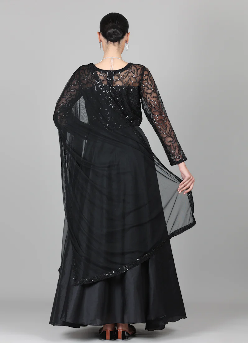 Black Net Sequins Embroidered Lehenga Set - Image 6