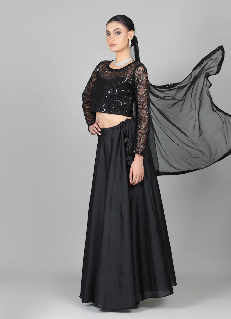 Black Net Sequins Embroidered Lehenga Set - Image 8