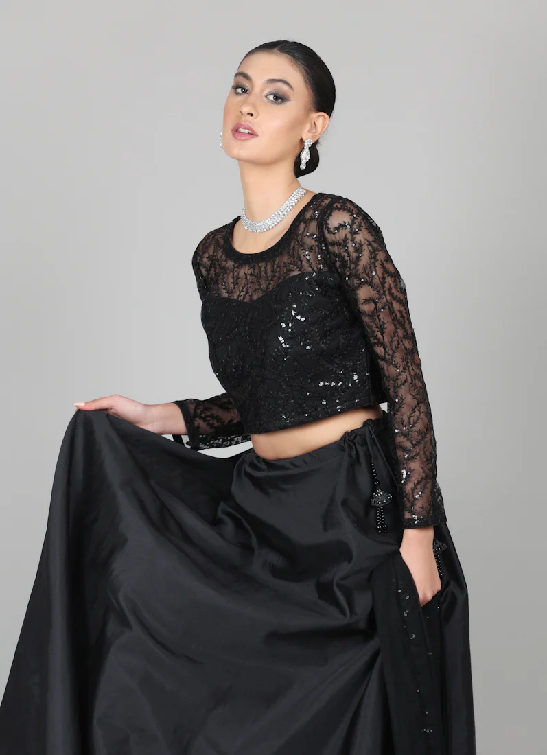 Black Net Sequins Embroidered Lehenga Set - Image 9