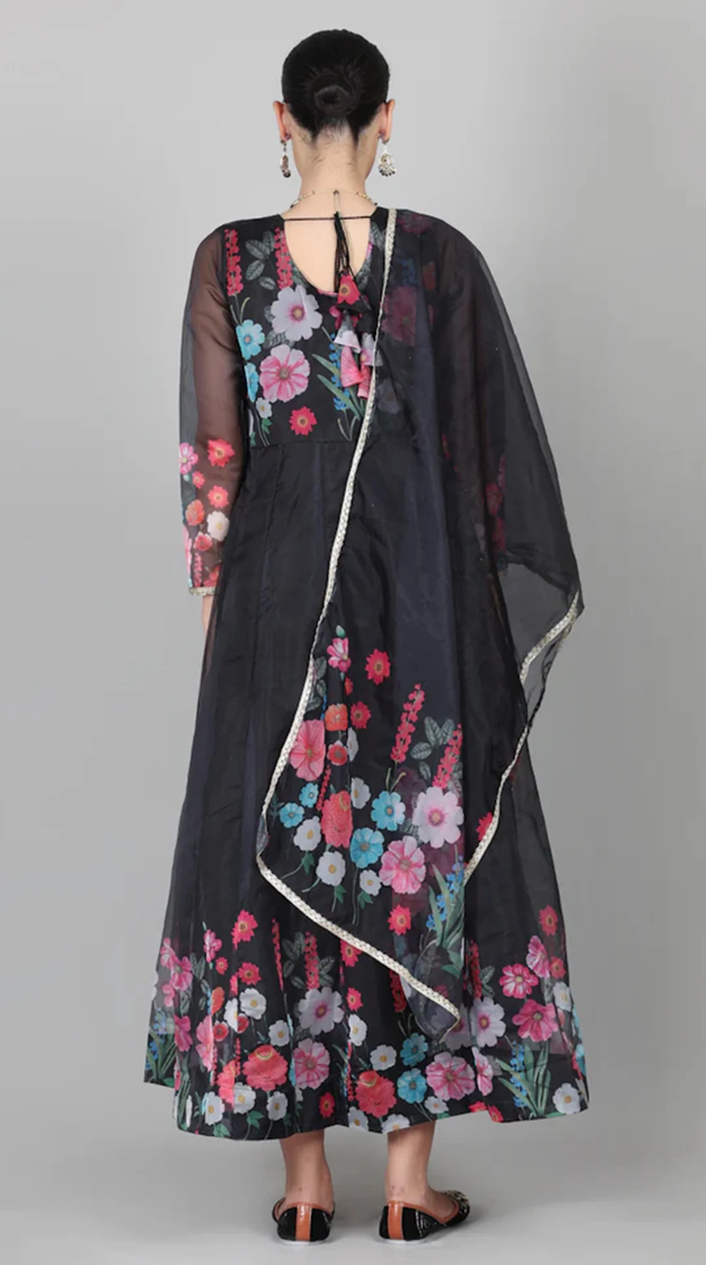 Black Organza Floral Printed Suit Set - Image 7