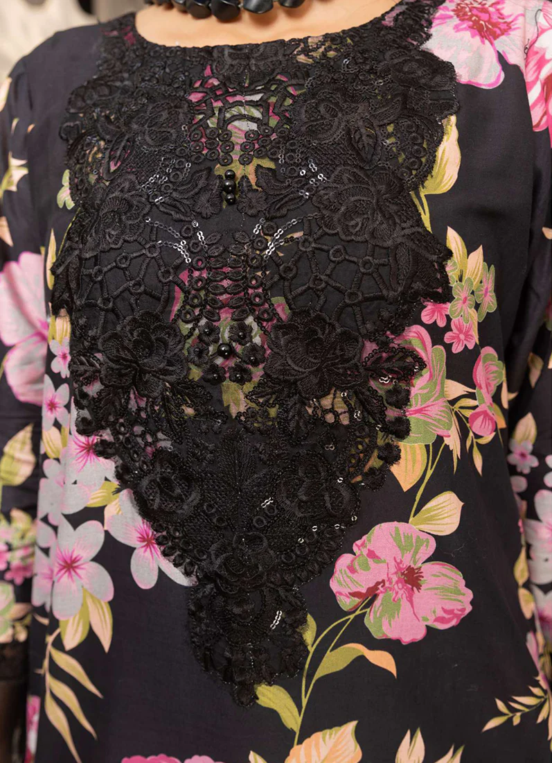 Black Printed Lawn Embroidered Suit Set - Image 4