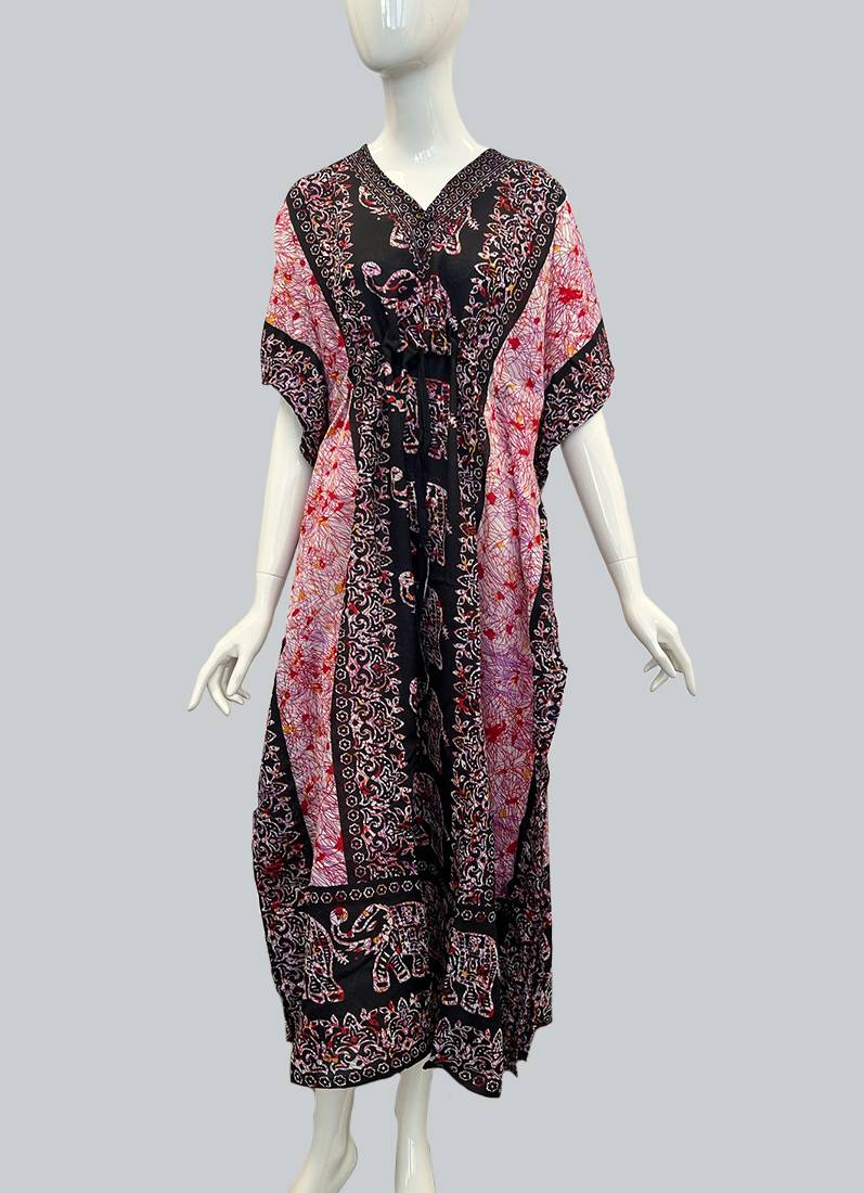 Black Printed Viscose Kaftan One Size - Image 2