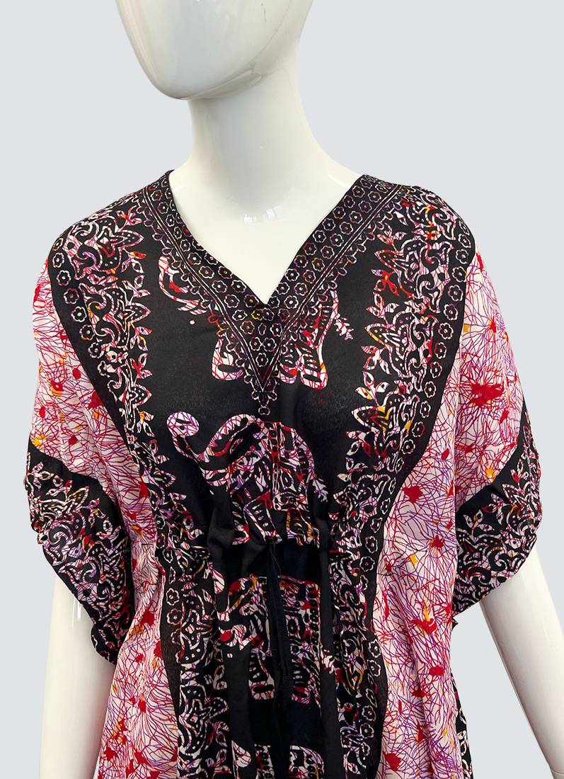 Black Printed Viscose Kaftan One Size - Image 3