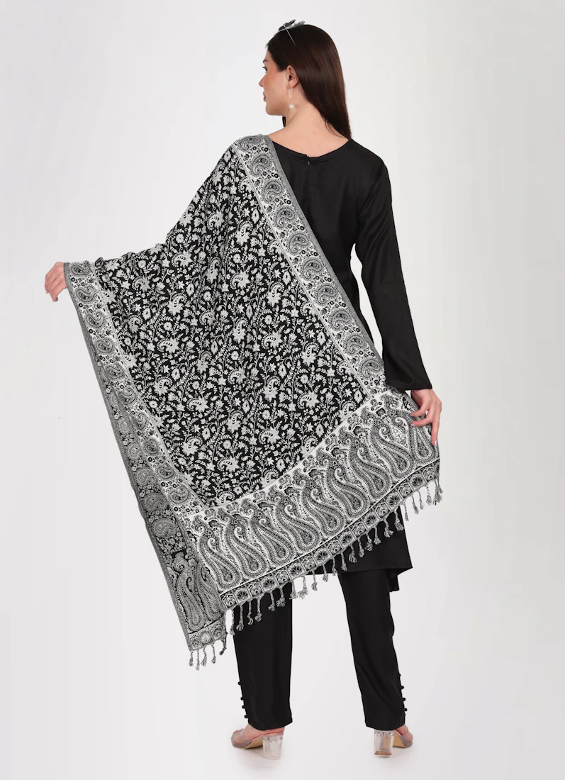 Black Rayon A-Line Shawl Suit Set - Image 5