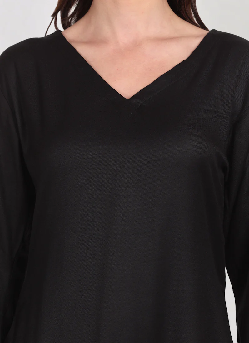 Black Rayon A-Line Shawl Suit Set - Image 7