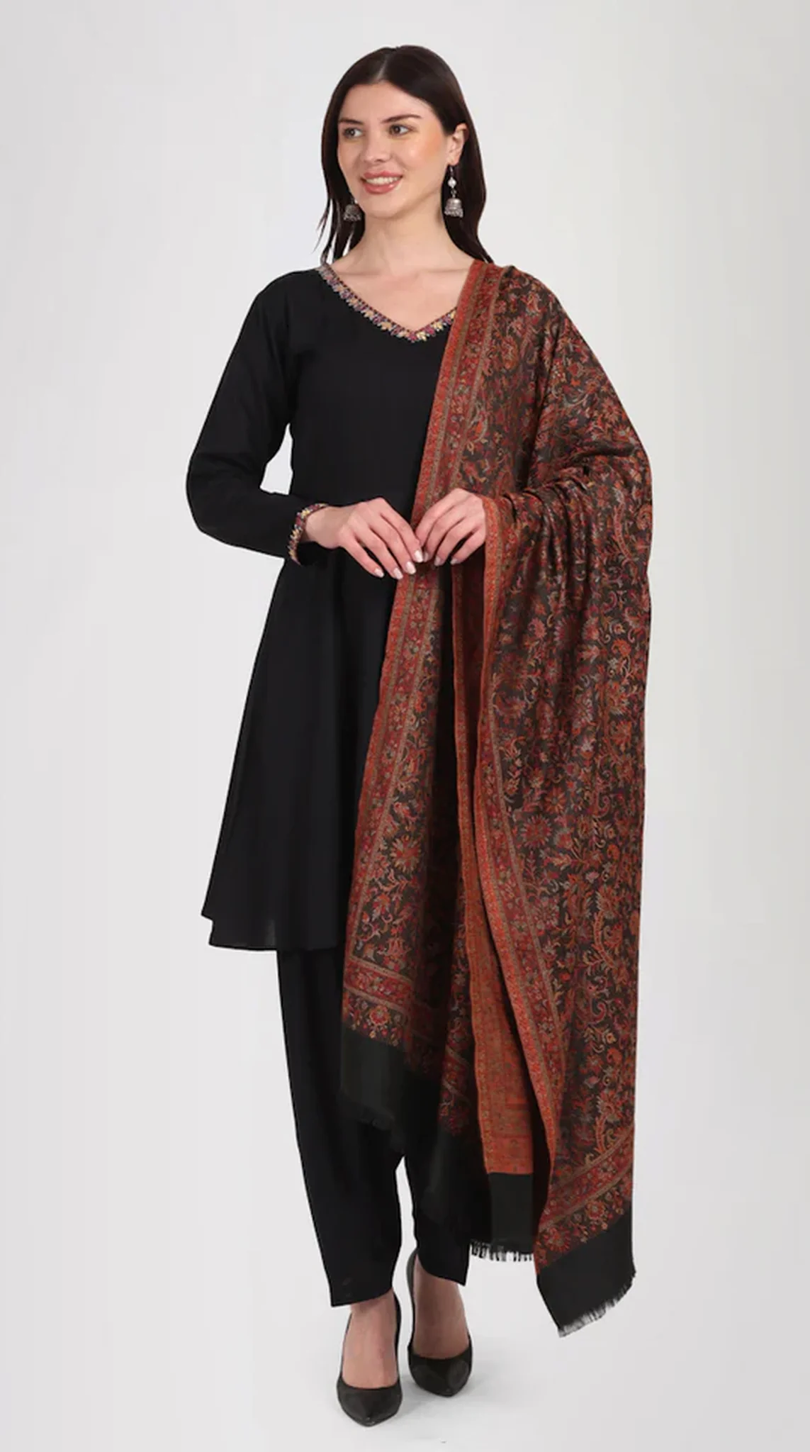 Black Rayon Peplum Shawl Suit Set - Image 2