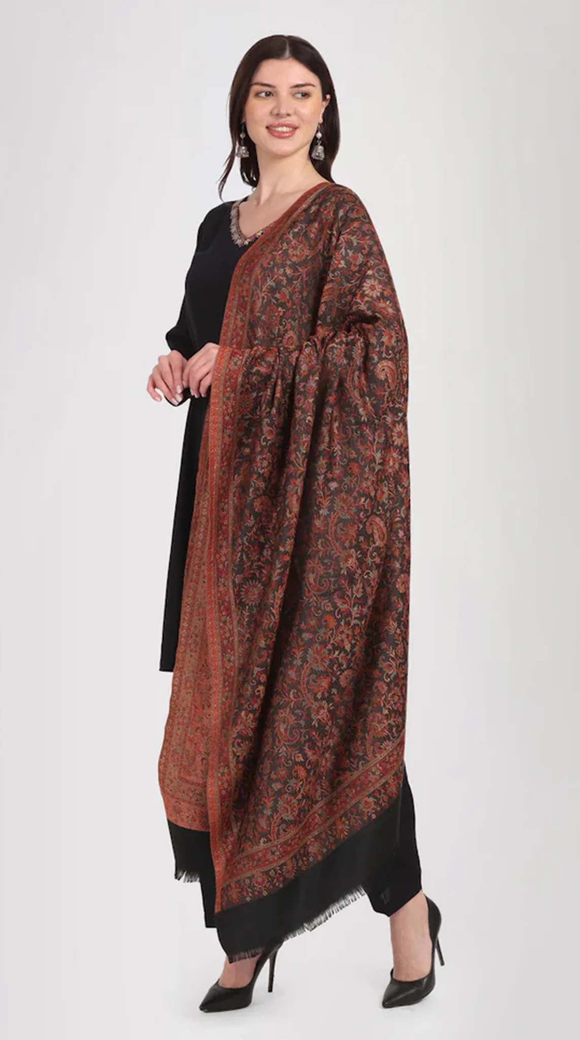 Black Rayon Peplum Shawl Suit Set - Image 3