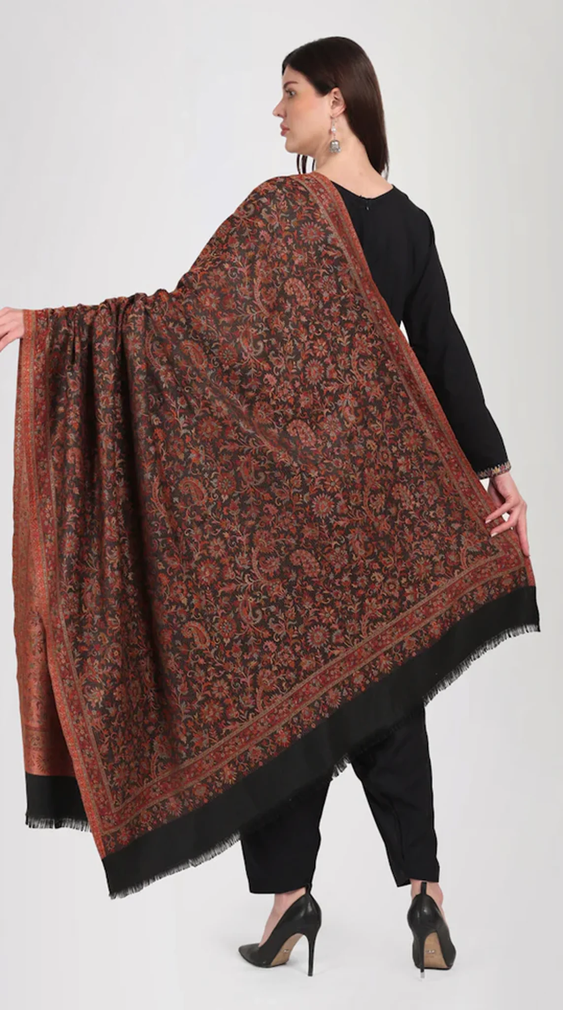 Black Rayon Peplum Shawl Suit Set - Image 4