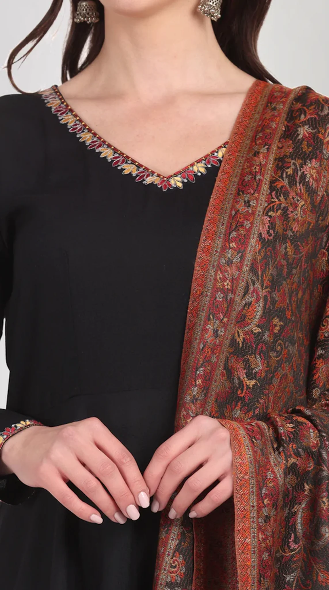Black Rayon Peplum Shawl Suit Set - Image 6