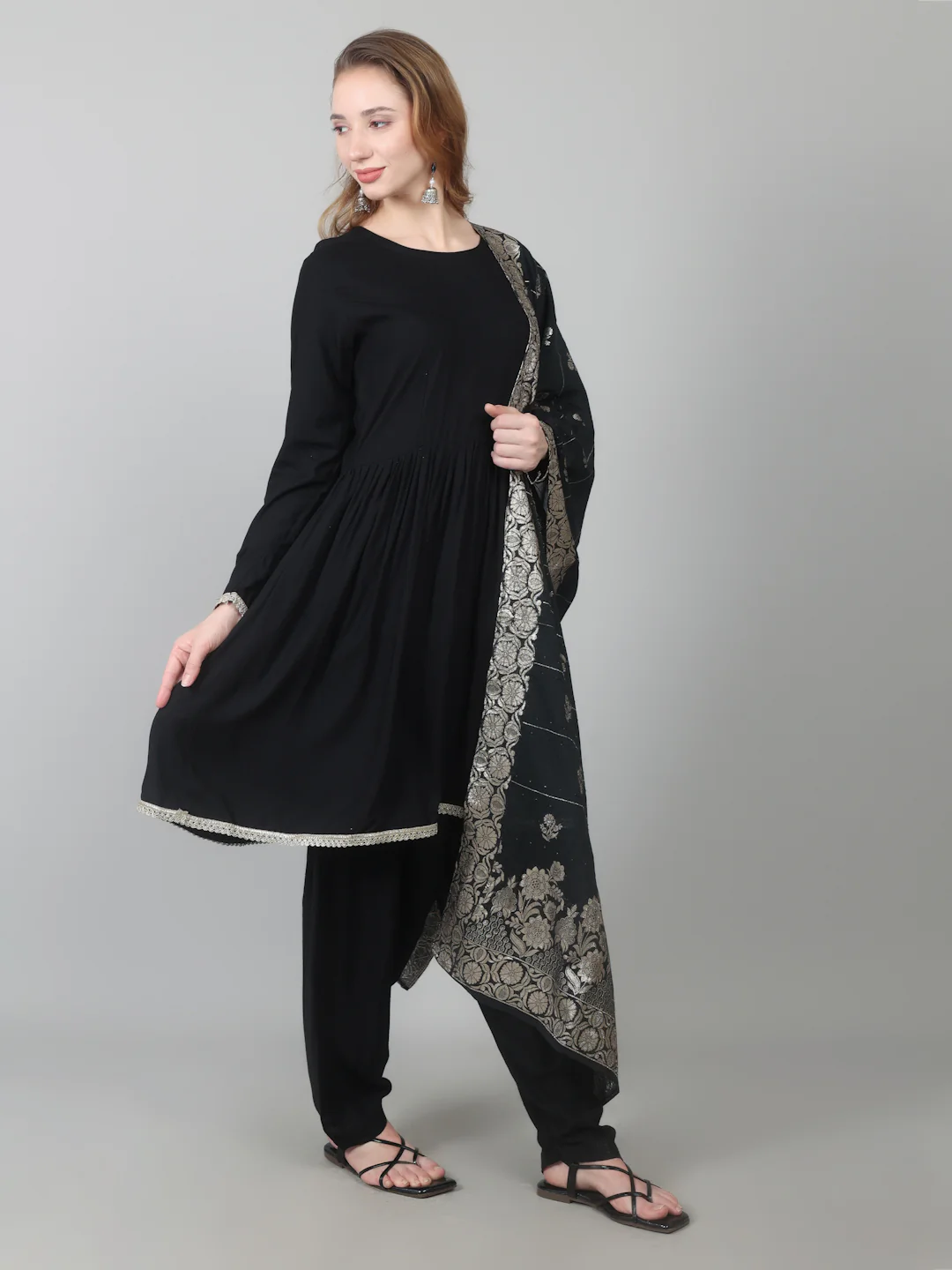 Black Rayon Peplum Suit Set - Image 2