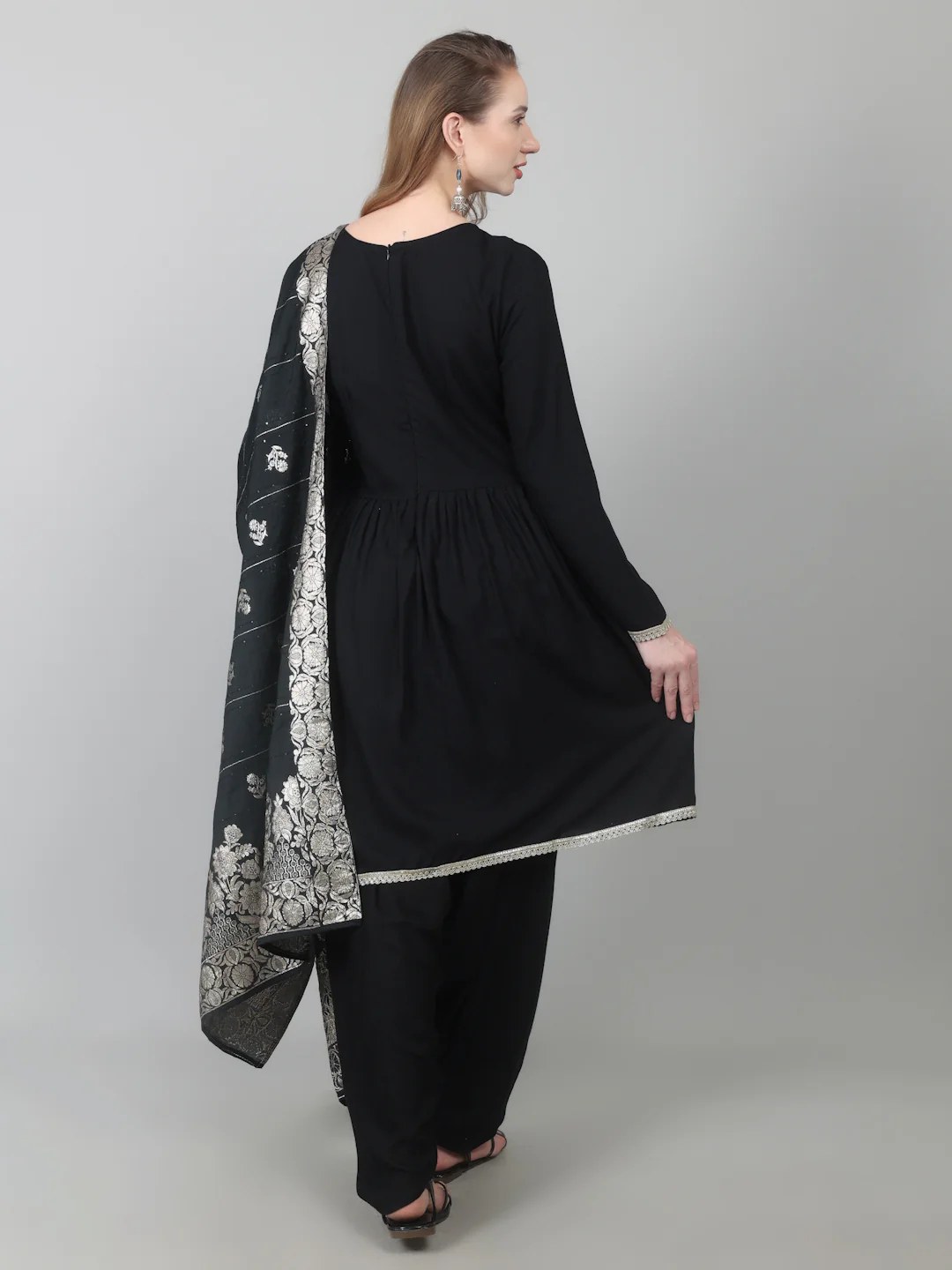Black Rayon Peplum Suit Set - Image 3