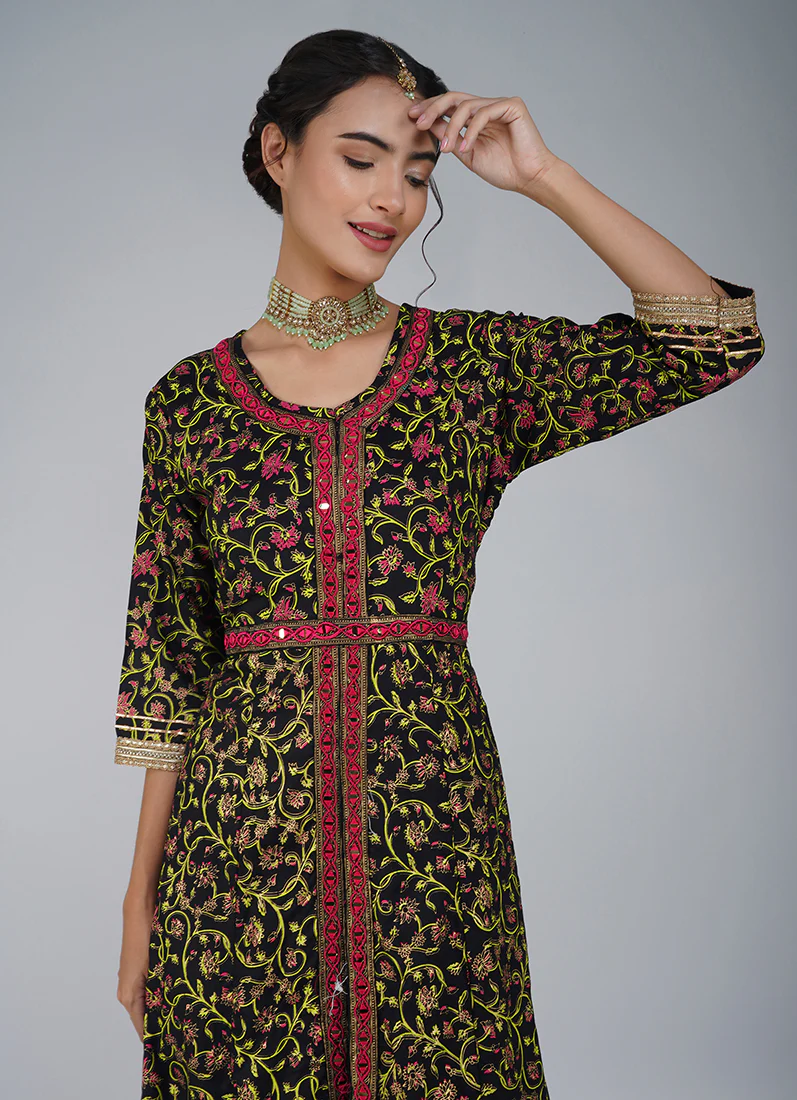 Black Rayon Printed Suit Set - Image 6