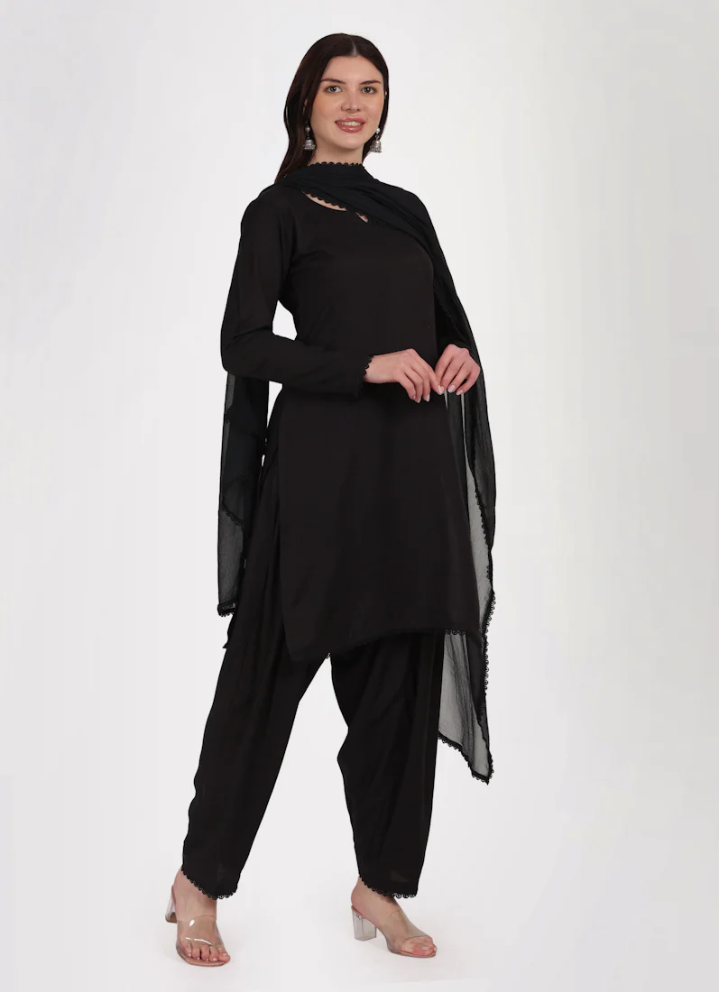 Black Rayon Shift Style Salwar Suit Set - Image 2