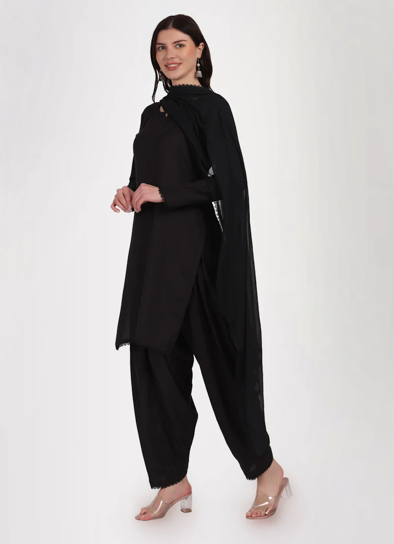 Black Rayon Shift Style Salwar Suit Set - Image 3