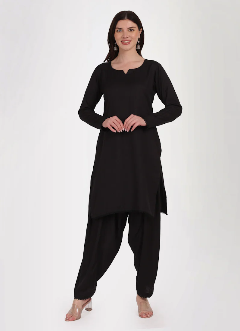 Black Rayon Shift Style Salwar Suit Set - Image 4