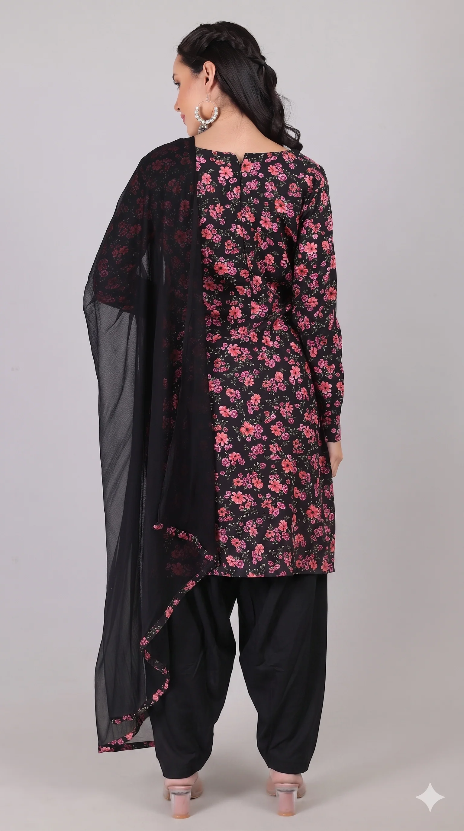 Black Rayon Straight Cut Kurta Salwar Set with Chiffon Dupatta - Image 4