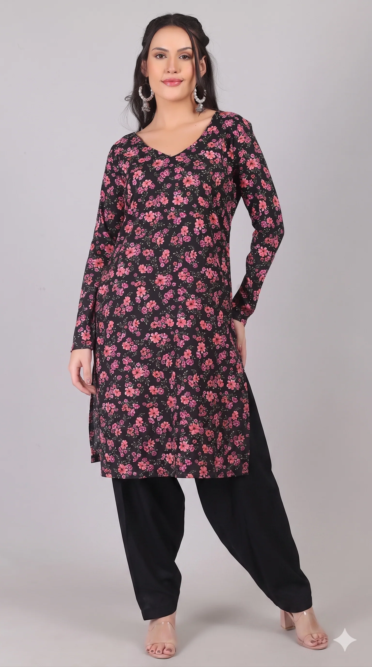 Black Rayon Straight Cut Kurta Salwar Set with Chiffon Dupatta - Image 5