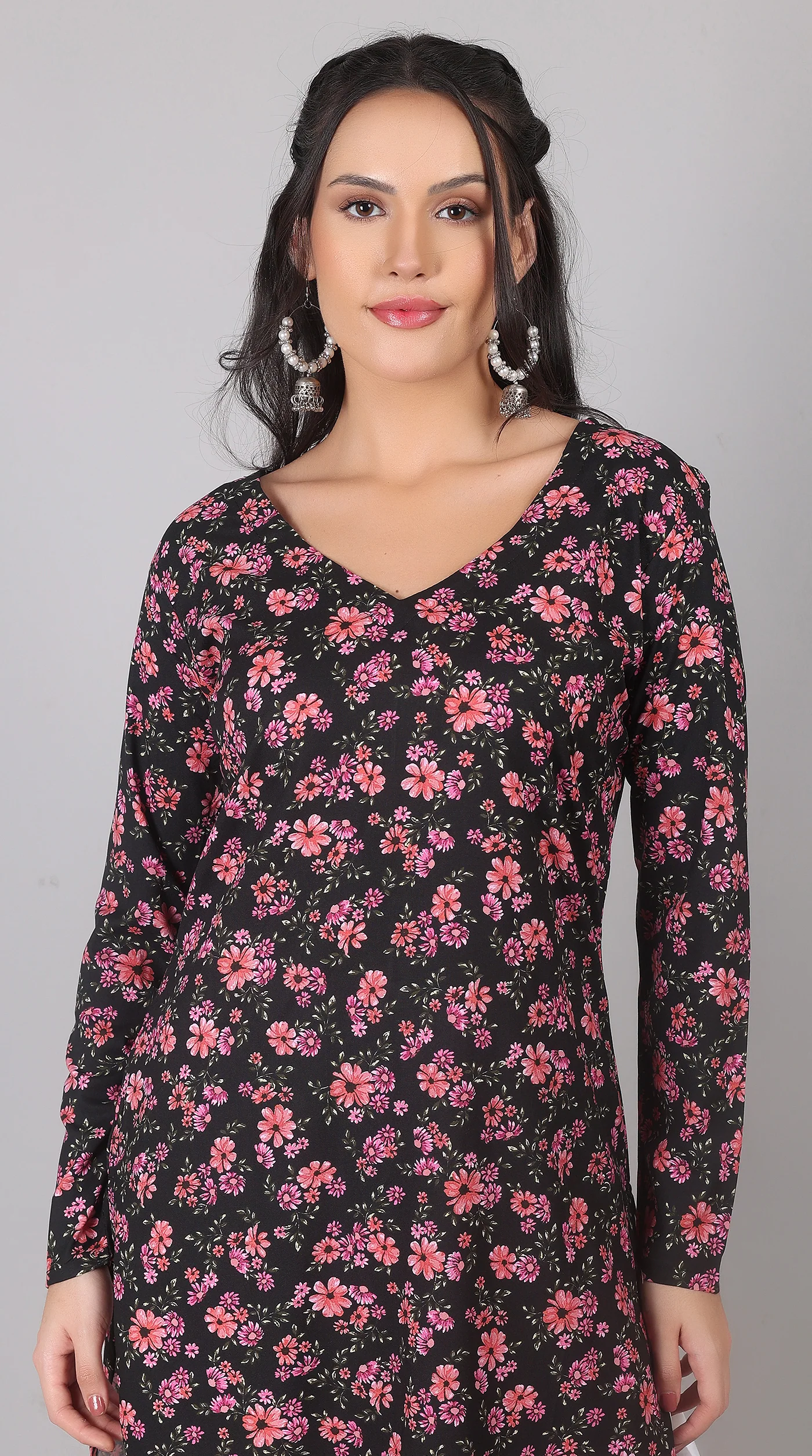 Black Rayon Straight Cut Kurta Salwar Set with Chiffon Dupatta - Image 7