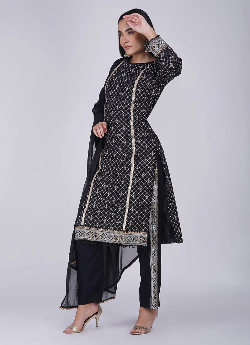 Black Rayon Straight Cut Suit - Image 2