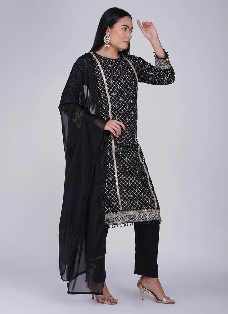 Black Rayon Straight Cut Suit - Image 3