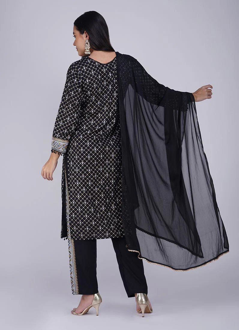 Black Rayon Straight Cut Suit - Image 4
